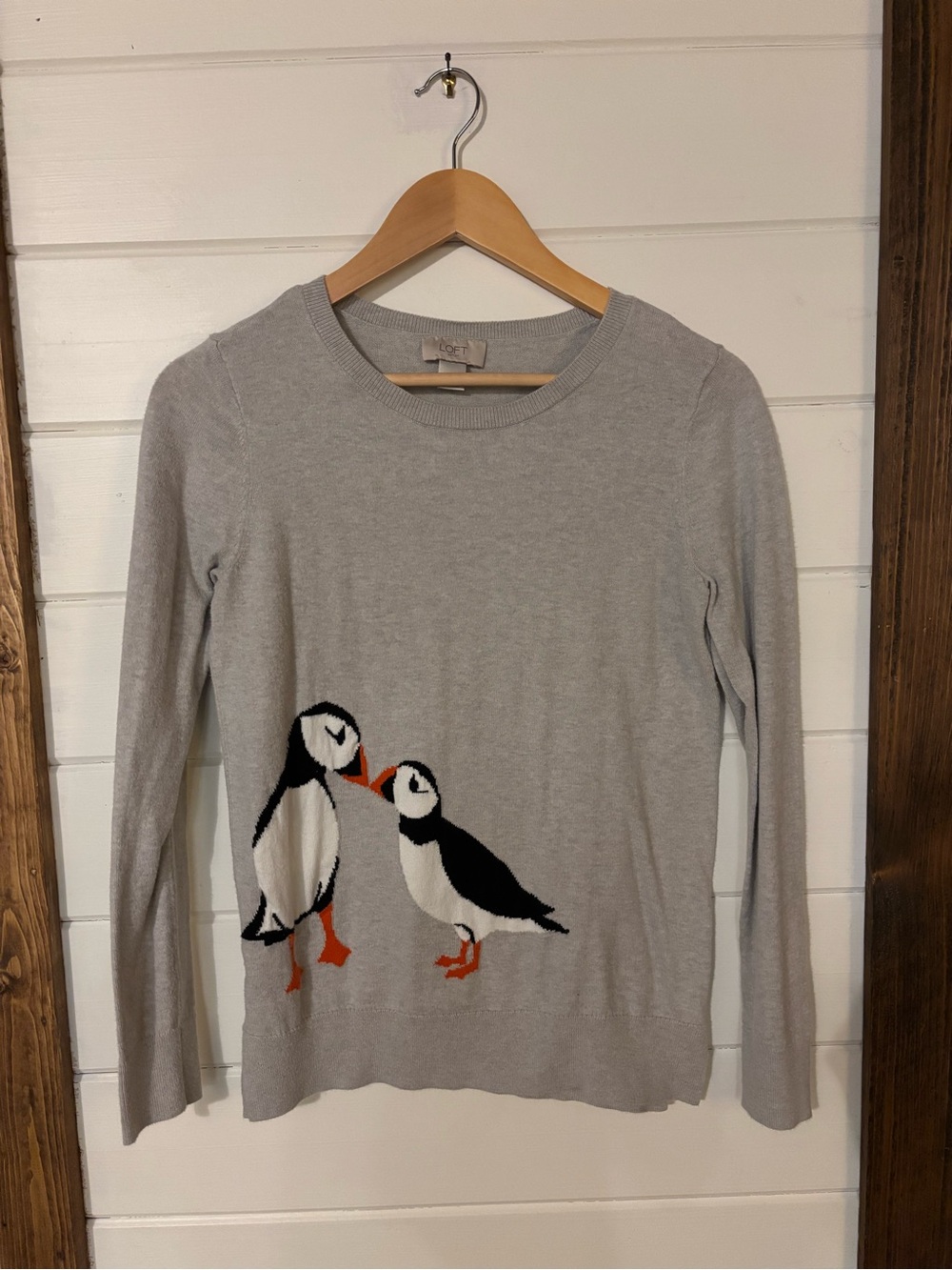 Light Gray Puffin Crewneck Sweater 100% Cotton